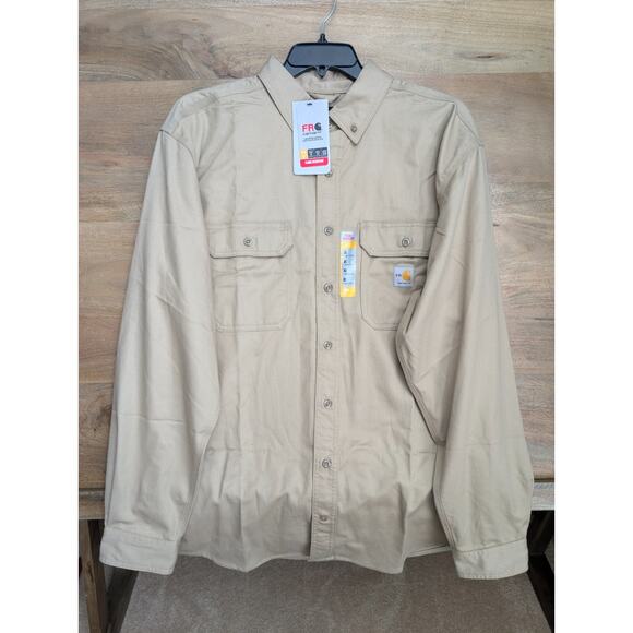 Carhartt Shirt Mens XL Khaki Twill Flame Resistant Loose Fitted Midweight NWT - Picture 1 of 5